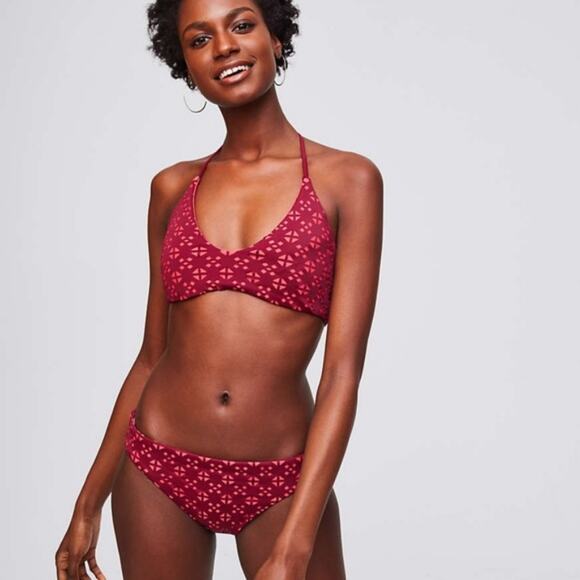 LOFT Red Beach Perforated Hipster Bikini Bottom - Picture 2 of 8